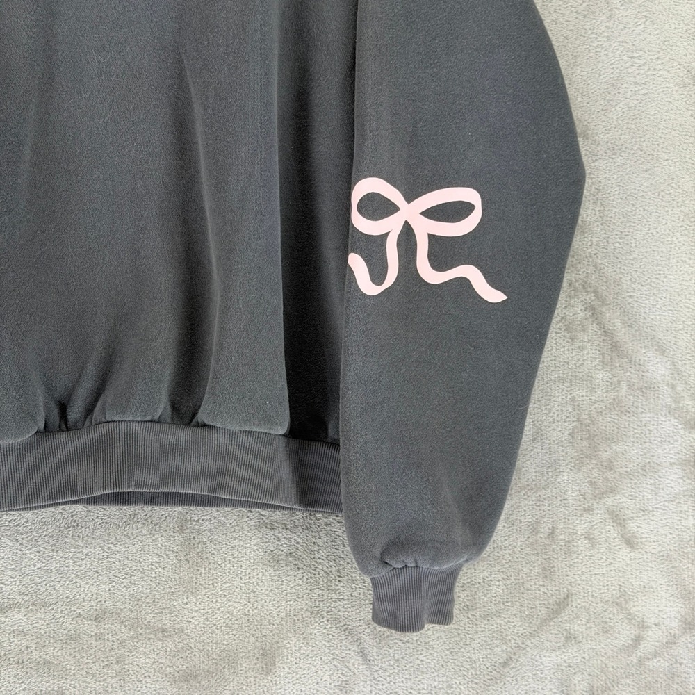 Edikted Womens Charcoal Grey Pink Bow Sleeve Fleece Hoodie Sweatshirt Small - Picture 3 of 11